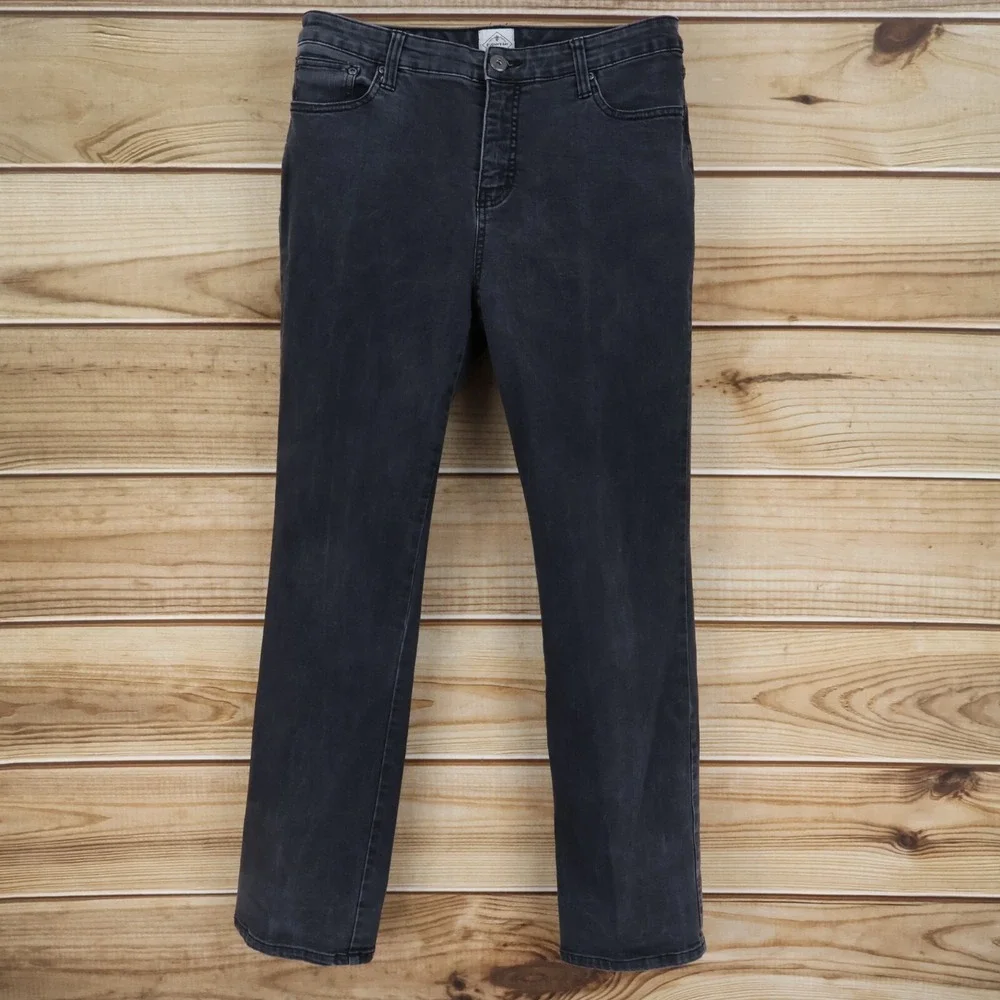 St. John's Bay Jeans Womens 14 Black Denim Straight Leg Stretch Mid Rise Pockets